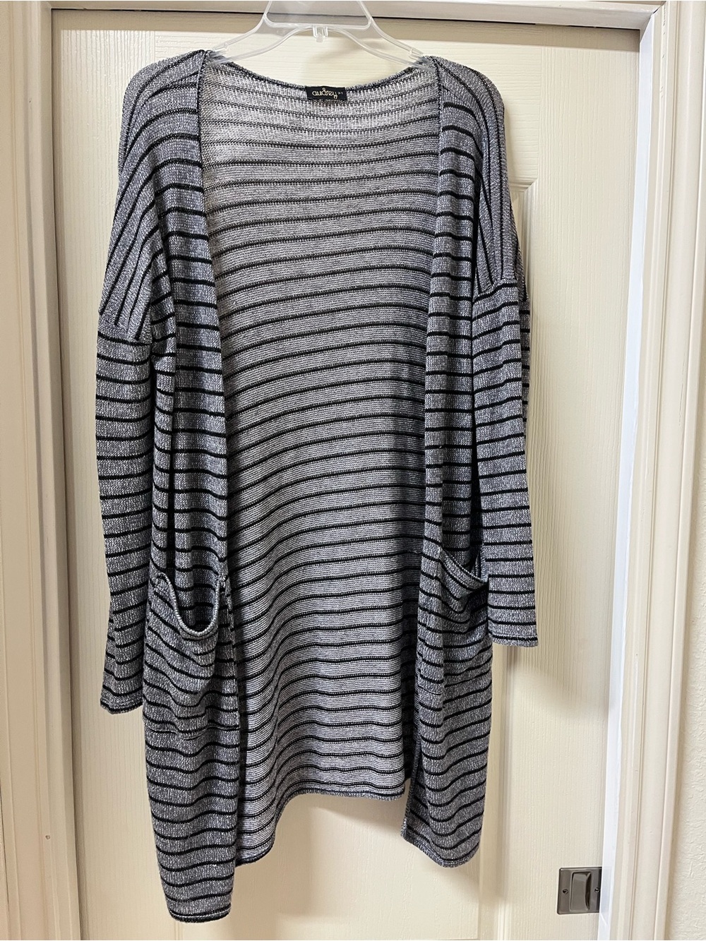Lightweight Gray Striped Open Cardigan